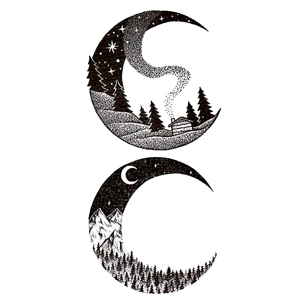 Tatouage ephemere croissant de Lune et paysage - Skindesigned