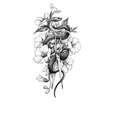 Tatouage éphémère serpent fleurs et ciseaux
