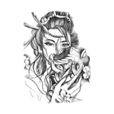 Tatouage éphémère temporaire faux tattoo geisha fleurs et samouraï