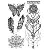 Tatouage ephemere - Papillon, plumes, mandala, pendentif et lotus
