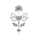 Faux tatouage ephemere temporaire papillon libellule fleurs géométrique moderne.