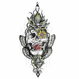 Tatouage ephemere tête de mort, lotus, rose et papillon | Faux tattoo