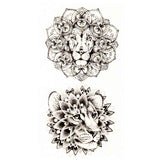 Tatouage ephemere - Lion mandala floral - Faux Tatouage, temporaire