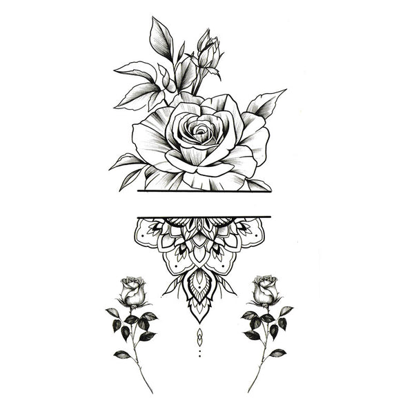 Nouveau tatouage ephemere - Rose mandala - Faux tatouage tendance avant bras, jambes