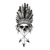Nouveau tatouage ephemere - Crâne Indien plumes et flèches géométrique