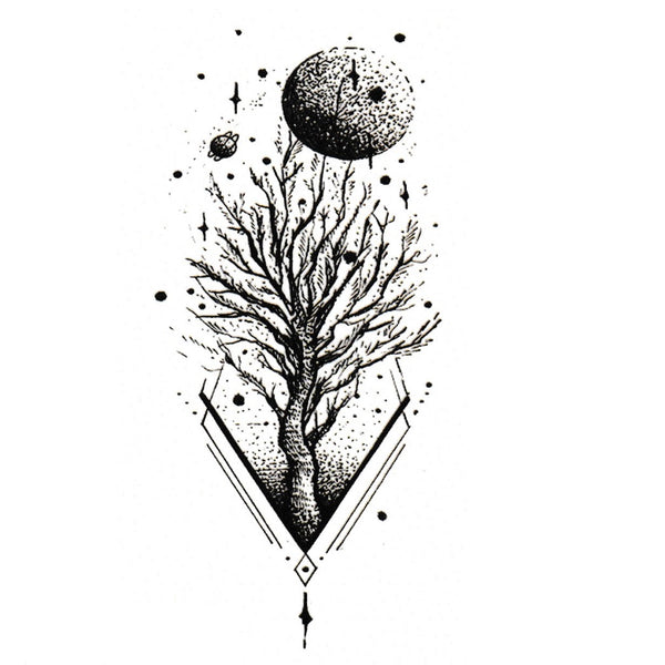 Tatouage temporaire Arbre planètes et lune - Tatouage ephemere espace