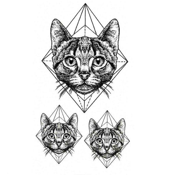 Planche De Tatouage Temporaire Tête De Chat Mystique Avec 3e œil - Design Original