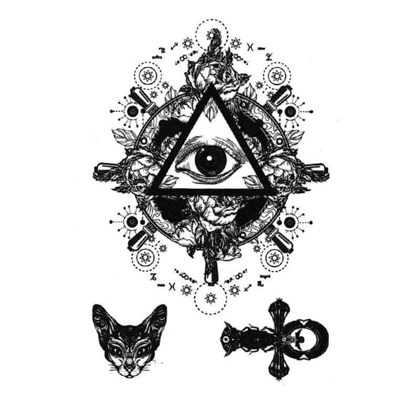 Tatouage éphémère temporaire sur l’Égypte, pyramide œil chat clé