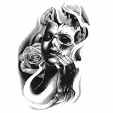 Tatouage ephemere - Double personnalité - Femme squelette et rose