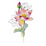 Tatouage ephemere - Lotus aquarelle couleur - Tatouage temporaire femme