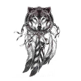 Tatouage éphémère temporaire loup attrape rêve dream catcher plumes