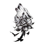Tatouage ephemere, tatouage temporaire loup, d'une fleur et d'aigles. Faux tatouage