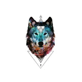 Tatouage éphémère, tatouage temporaire d'un loup géométrique en couleur.