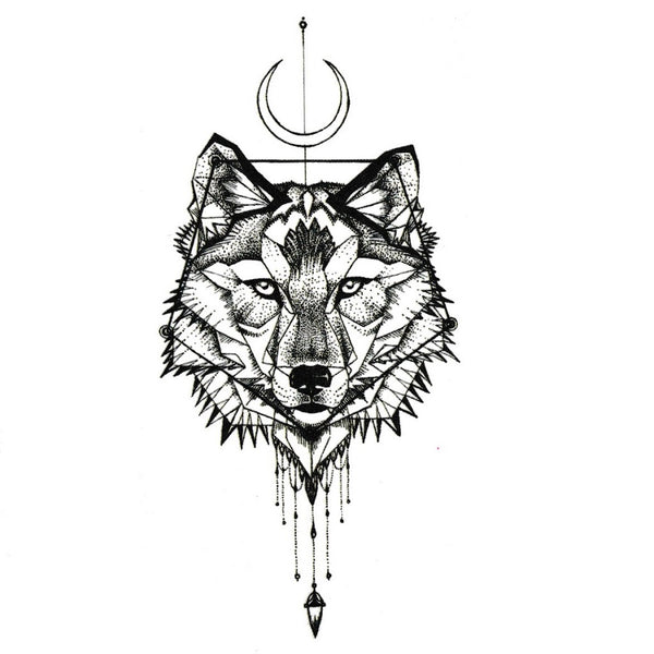 Tatouage ephemere loup géométrique, tatouage temporaire, faux tattoo