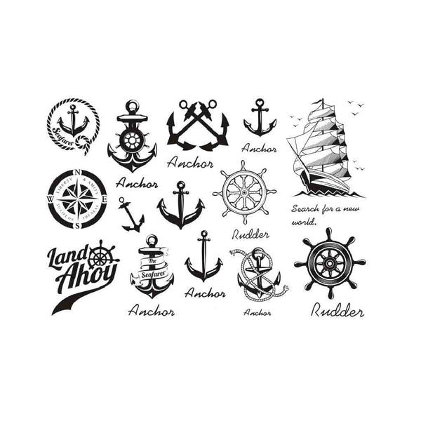 Tatouage ephemere - Pack mer : Encres, barres, boussole et bateaux