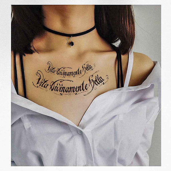 Tatouage éphémère | Phrase et citation torse: La vie est belle italien