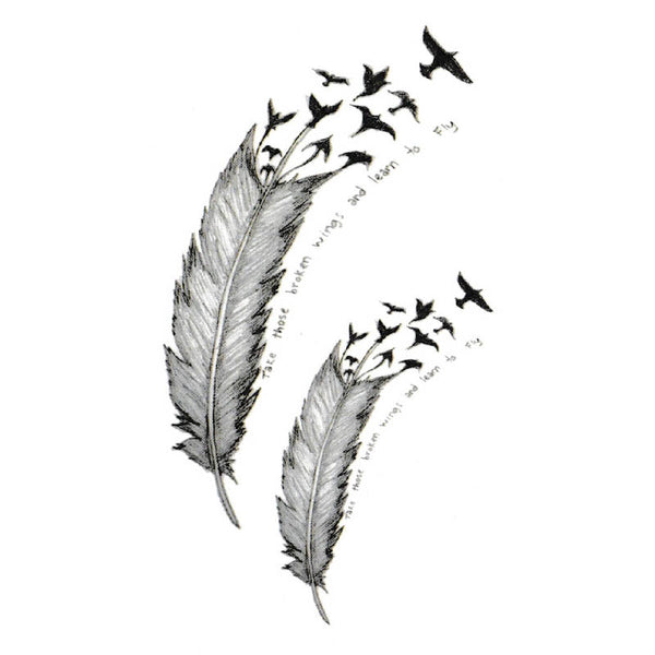 Tatouage ephemere  plumes oiseaux et citation (phrase) - Faux tatouage skindesigned