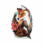 Tatouage ephemere style animé manga - Renard et fleurs couleur, femme skindesigned