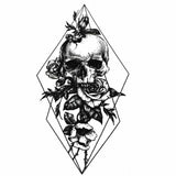 Beau tatouage ephemere - Crâne et roses - Tête de mort géométrique 