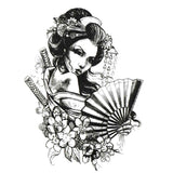 Tatouage ephemere - Geisha Japonaise - Katana éventail - Pin up