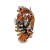Tatouage éphémère, tatouage temporaire d'un tigre avec 3 fleurs dans le style traditionnel Américain.