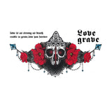 Tatouage ephemere - Skull underboobs - Tête de mort et fleurs rouges