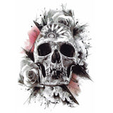 Tatouage éphémère (temporaire) tête de mort et roses géométrique couleur