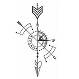 Tatouage ephemere, faux tatouage temporaire boussole style géométrique minimaliste moderne