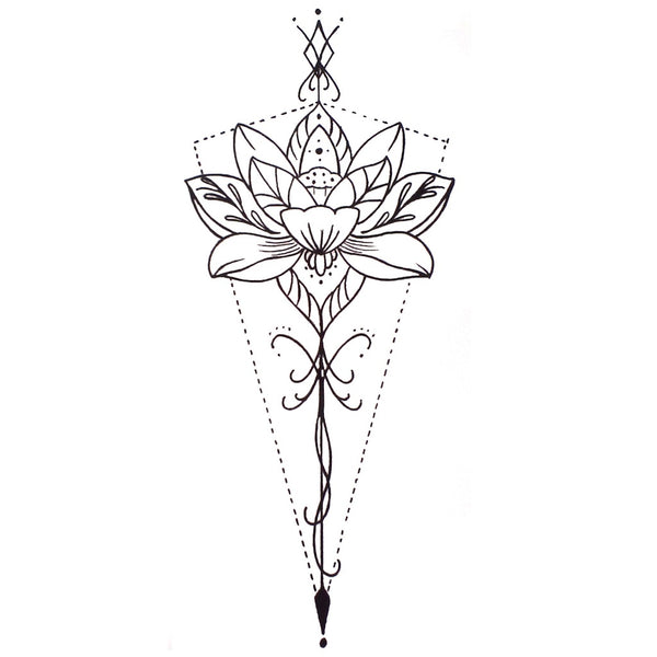 Tatouage éphémère (temporaire) lotus géométrique triangle underboobs poitrine sous et entre seins