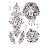 Tatouage éphémère - lion, mandala, lune unalome, plume, totem floral Skindesigned