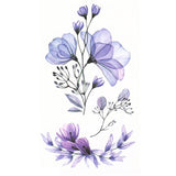 Faux tatouage ephemere douceur florale - fleur bleue et violette 