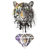 Tatouage ephemere - Tigre aquarelle et diamant- Skindesigned