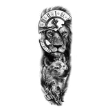 Tatouage éphémère manchette (sleeve) - Lion et loup - Thème Temps - Skindesigned
