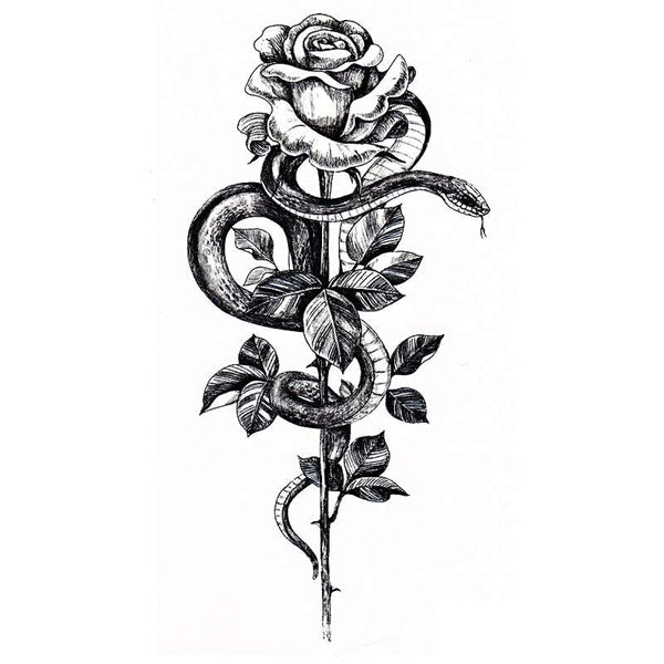 Tatouage ephemere - Serpent sur rose - Faux tatouage - Skindesigned