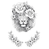 Tatouage éphémère | temporaire - Lion et roses noir et blanc 