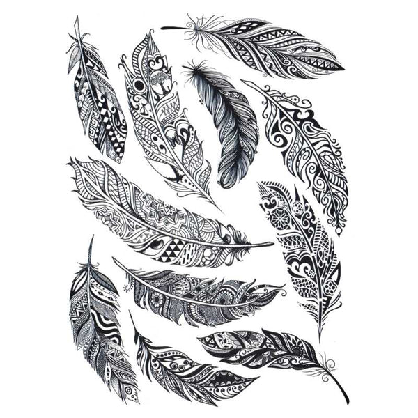 Tatouage éphémère | Pack plumes amérindien, maori | Skindesigned