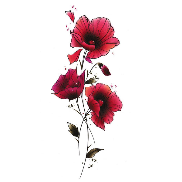 Tatouage éphémère (temporaire) - Fleur: Coquelicot 4 | Faux tattoo Skindesigned