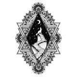 Tatouage ephemere (temporaire)- Loup, lune et motif géométriques