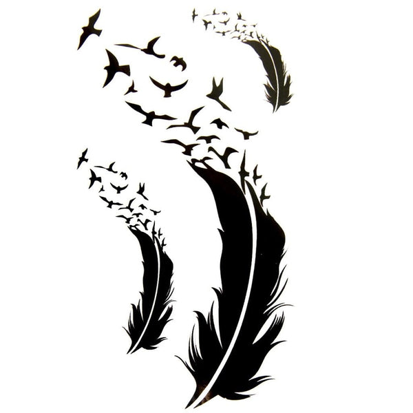 Tatouage éphémère (temporaire) de plumes qui deviennent des oiseaux